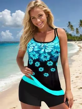 Летний новый женский синий ведьмовский принт, модный и сексуальный пляжный купальник из двух частей S-6XL S