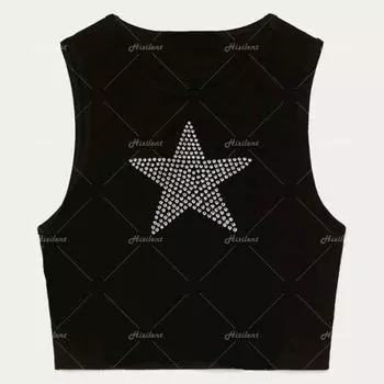 Летний облегающий короткий топ, сексуальный черный женский топ без рукавов с принтом Water Diamond S чёрный