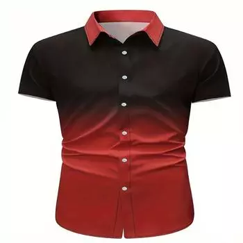 Летний обычный топ из полиэфирного волокна с короткими рукавами, 3D-принтованный узор, градиентный цвет, мужская повседневная рубашка для активного отдыха S красный