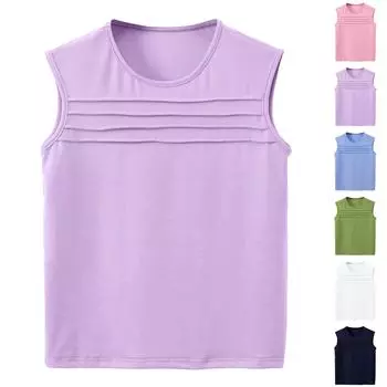 Летний однотонный детский свободный жилет без рукавов с круглым вырезом, повседневная детская одежда 120 армия зеленый