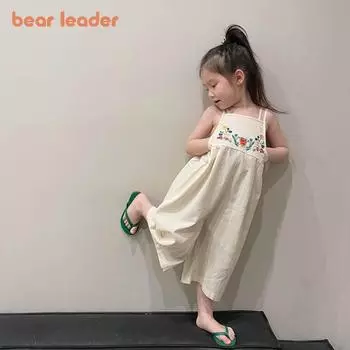 Летний однотонный комбинезон на подтяжках с вышивкой для девочек Bear Leader, детская одежда для детей 2–6 лет AM1231 2T
