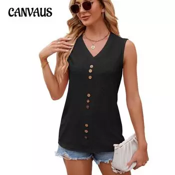 Летний однотонный свободный жилет без рукавов на пуговицах с v-образным вырезом для женщин S белый