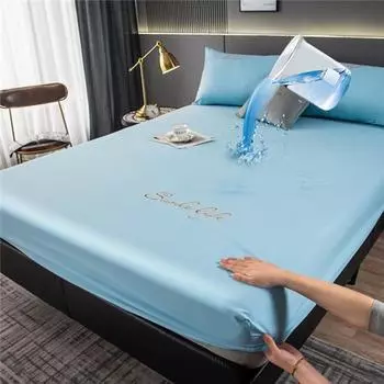 Летний однотонный водонепроницаемый наматрасник с эластичной лентой, атласный атлас из ледяного шелка, дышащий, против клещей, наматрасник для кровати, королева, король (Нет наволочки) Sheet 90x200cm