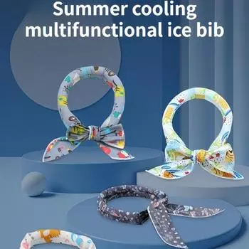 Летний охлаждающий ледяной шарф для домашних животных, охлаждающий нагрудник для собак, ледяное полотенце для кошек, японский мультяшный ледяной ошейник для домашних животных 100x5cm белый