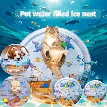 Летний охлаждающий водяной матрас для домашних животных, подушка для сна с ледяной подушкой для кошек и собак, квадратный коврик для сна, утолщенный надувной водный коврик для чистки домашних животных, охлаждающий коврик, принадлежности для домашних живот