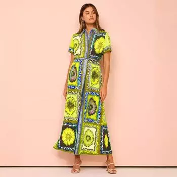 Летний отпуск Стиль модный кардиган макси платье на шнуровке для женщин S