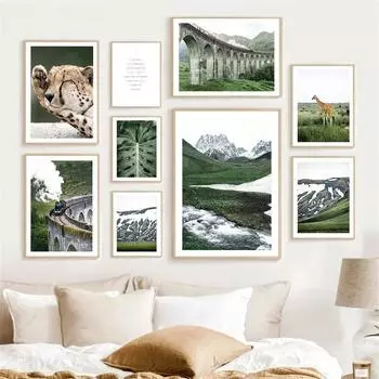 Летний пейзаж Плакат Картина на холсте Настенная живопись Поле Зеленые листья Белый цветок Пейзаж Печать Картина Гостиная Домашний декор 21x30cm No Framed