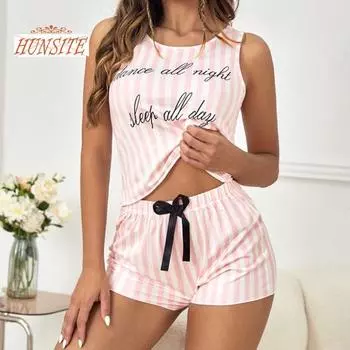 Летний пижамный комплект из 2 шт./компл., свободный комплект с буквенным принтом и круглым вырезом, без рукавов, с эластичной резинкой на талии, домашняя одежда, декорированный бантом, жилет, мини-шорты, комплект одежды для сна S светло-серый