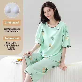 Летний пижамный комплект с нагрудником для женщин больших размеров 4XL 5XL с цветочным принтом, топы с короткими рукавами и брюки-капри, женская повседневная пижама, домашняя одежда M