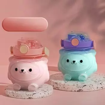 Летний пластиковый стаканчик для воды с медведем, большая чашка для живота, переносная чашка-непроливайка с защитой от падения, детский чайник большой емкости