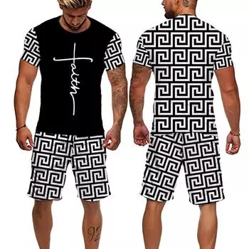 Летний пляжный бренд, роскошные мужские комплекты с 3D принтом, комплекты из двух предметов, повседневный спортивный костюм, мужская футболка, костюм, уличная футболка, комплект M