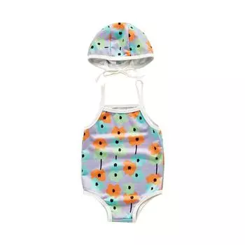 Летний пляжный купальник бикини с цветочным принтом для маленьких девочек и комплект шляпы L