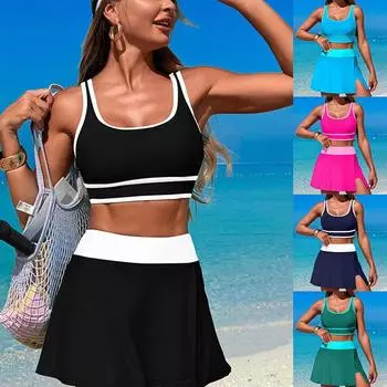 Летний пляжный модный женский комплект бикини из двух частей, однотонный купальник, купальный костюм S чёрный