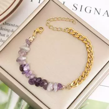 Летний пляжный отдых из нержавеющей стали, кубинская цепочка, браслет из натурального камня с кристаллами для женщин, модные модные украшения