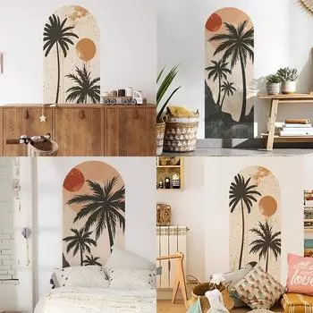 Летний пляжный отдых кокосовая пальма спальня гостиная украшение стены украшения настенные наклейки самоклеящиеся 28*150CM*2PCS/fun-L032