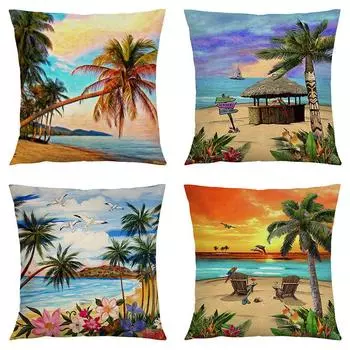 Летний пляжный пейзаж Ретро наволочка 45x45 см наволочка из полиэстера домашний декор диван стул поясная подушка наволочка 40x40cm