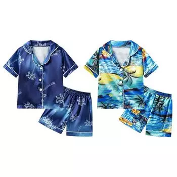 Летний пляжный топ с короткими рукавами и шорты для мальчиков 1–6 лет, костюм с принтом кокосовой пальмы 80