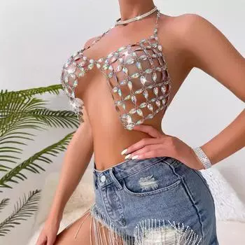 Летний полый сияющий драгоценный камень сращивание шейный ремень 9 сексуальная одежда One size