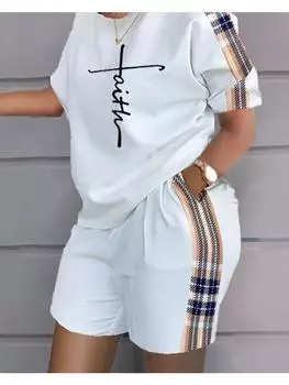 Летний популярный 3D-принтованный комплект из 2 предметов: футболка + шорты, модный повседневный женский короткий костюм, мягкий спортивный костюм для бега, трендовая одежда 5XL