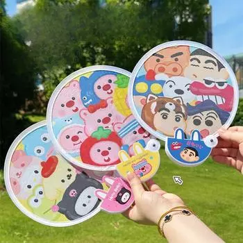 Летний портативный милый складной веер для девочек, мини-групповой веер, мультяшный студенческий круглый веер 5pcs