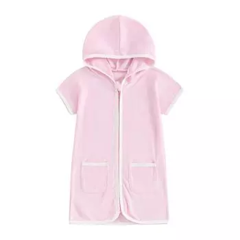 Летний повседневный комбинезон для маленьких девочек, комбинезон с капюшоном и короткими рукавами на молнии контрастного цвета 2-3 Years розовый