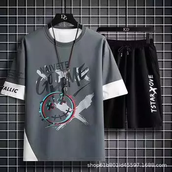 Летний повседневный комплект, мужская тонкая и модная футболка с круглым вырезом и короткими рукавами, молодежная одежда, спортивная футболка с короткими рукавами, новая модель 2024 года S