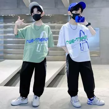 Летний повседневный костюм-двойка для мальчиков с короткими рукавами, красивая летняя одежда для больших детей и мальчиков 170 белый