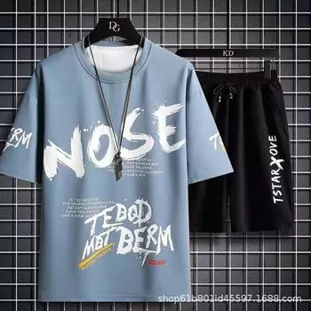 Летний повседневный костюм, мужская тонкая модная футболка с круглым вырезом и коротким рукавом, молодежная одежда S