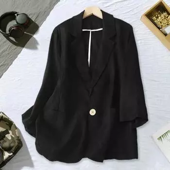 Летний повседневный костюм, пальто с лацканами, рукав 3/4, пиджак на одной пуговице, однотонный костюм с карманами, дизайн, солнцезащитный крем, тонкий костюм, пальто