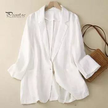 Летний повседневный костюм, пальто с лацканами, рукав 3/4, пиджак на одной пуговице, однотонный костюм с карманами, дизайн, солнцезащитный крем, тонкий костюм, пальто