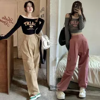 Летний повседневный костюм, женские французские топы без бретелек с длинными рукавами, брюки-карго большого размера, прямые брюки, спортивный костюм S
