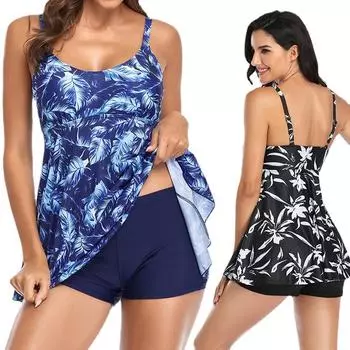 Летний повседневный купальник из двух частей, разноцветный купальник, платье и шорты L