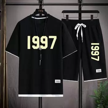 Летний повседневный мужской комплект 1997 года, футболка и шорты, модные комплекты из двух предметов, уличная одежда, спортивный костюм, спортивный костюм в стиле Харадзюку S
