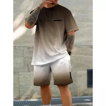 Летний повседневный мужской комплект из футболки и шорт, уличный городской модный мужской топ с короткими рукавами, мужские спортивные шорты для занятий на открытом воздухе S