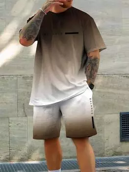 Летний повседневный мужской комплект из футболки и шорт, уличный городской модный мужской топ с короткими рукавами, мужские спортивные шорты для занятий на открытом воздухе S