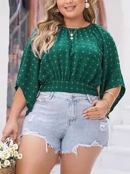 Летний повседневный натуральный топ больших размеров с круглым вырезом, женский дизайн, винтажные свободные топы с короткими рукавами и принтом, женская мода, туники на шнуровке, рубашки XL зелёный