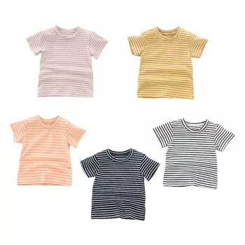 Летний повседневный полосатый топ с короткими рукавами для девочек M чёрный