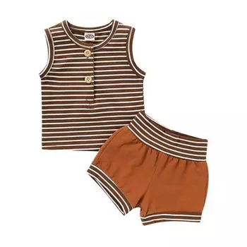 Летний повседневный топ без рукавов с принтом в полоску для маленьких девочек, комплект одежды с жилетом и шортами XL