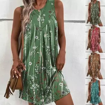 Летний повседневный женский сарафан на бретельках с круглым вырезом в пляжном стиле, элегантный винтажный сарафан с цветочным принтом, удобное платье в стиле бохо 5XL красный