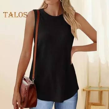 Летний повседневный жилет с круглым вырезом без рукавов, свободные топы на бретелях, однотонные пуловеры, топы, жилет средней длины, уличная одежда L белый