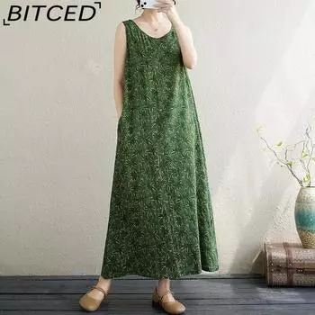 Летний праздничный стиль повседневное платье-жилет женские повседневные длинные свободные тонкие платья темперамент XL зелёный