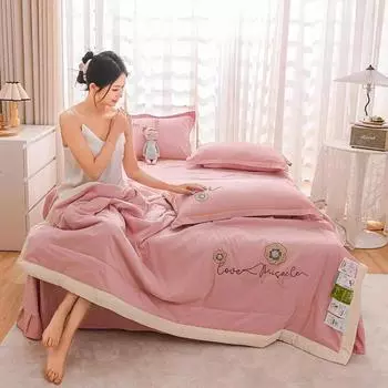 Летний приятный для кожи комплект постельного белья-холодильник, моющееся стеганое одеяло, простыни и наволочки, тонкое одеяло королевского размера с кондиционером 150x200cm-4pcs