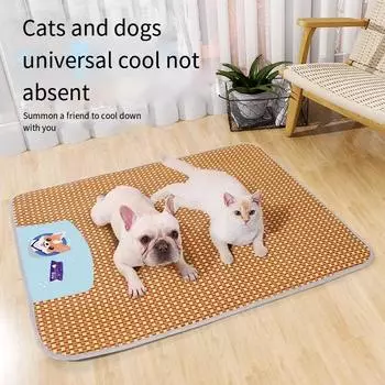 Летний прохладный коврик для домашних животных, дышащий коврик для собачьей конуры, устойчивый к разрывам и укусам, коврик для кошачьего туалета, спальный коврик из ротанга, товары для домашних животных на все времена года XL 70x90 cm