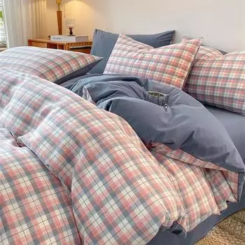 Летний простой комплект постельного белья из четырех предметов из чистого хлопка, постельное белье из чистого хлопка, простыни на подгонке, комплект одеял из трех предметов 0.9m bed sheet 3pcs