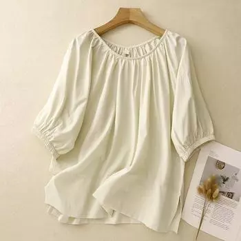 Летний пуловер Plus с круглым вырезом, свободный, универсальный, в стиле ретро с рукавами реглан, женская рубашка M белый