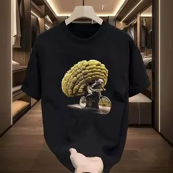 Летний пуловер с принтом банана, свободная повседневная хлопковая футболка с круглым вырезом и короткими рукавами, универсальный топ для мужчин и женщин S