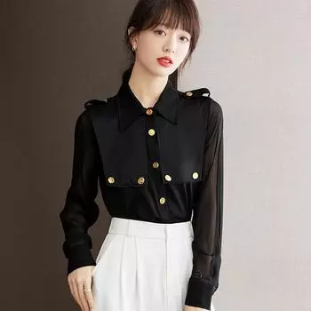 Летний пуловер с воротником «Питер Пэн», женские повседневные рубашки, прямой топ с пышными рукавами и оборками S чёрный