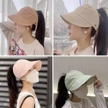Летний пустой цилиндр женский хлопковый регулируемый козырек с защитой от ультрафиолета однотонные спортивные кепки солнцезащитный крем походная кепка может держать маску