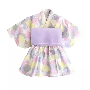 Летний японский комплект из 2 предметов Оби Хейко Оби Юката Фестиваль фейерверков HF01 [SLINX] Юката, Дети, Девочки, Младенцы, Дети, Фестиваль, Лето, Одежда, фиолетовый