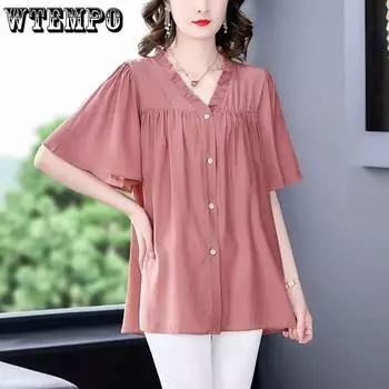 Летний размер женской средней длины, маленькая рубашка, свободная футболка, топ с короткими рукавами XL розовый